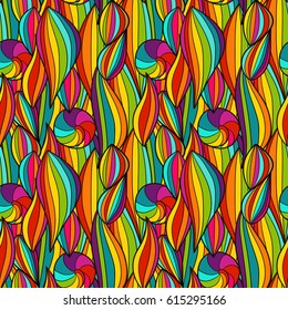 Seamless pattern with waves and seashells. Beach summer background. Hand Drawn Illustration
