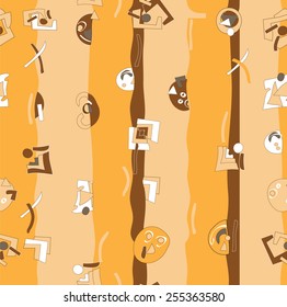 Seamless pattern of waves and strange shapes in warm colors