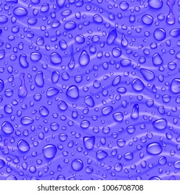 Seamless pattern of waves and water drops of different shapes with shadows in blue colors