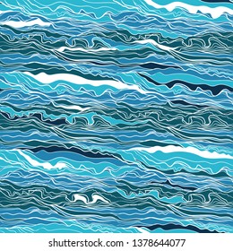 seamless pattern waves, water flow. Fabric design, vector illustration