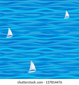 Seamless pattern with waves and yachts.