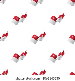 Seamless pattern with waving flag. Singapore flag. Vector illustration.