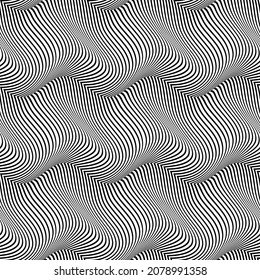 Seamless pattern of wavy black lines. Optical trippy repeatable texture of abstract waves.