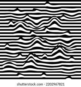 Seamless pattern with wavy black and white stripes