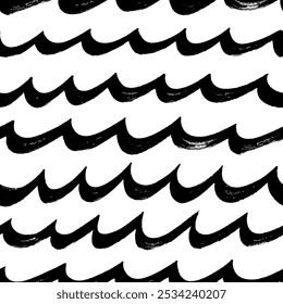 Seamless pattern with wavy brush strokes. Hand drawn bold brush wavy lines background. Tsunami, nautical tide, storm and weather on ocean motif. Vector abstract sea seamless background.