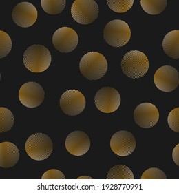 Seamless pattern with wavy circles on black background. Vector illustration