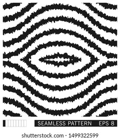 Seamless pattern with wavy grunge lines. Ikat style. Shibori vector ornament design. Black and white background. 