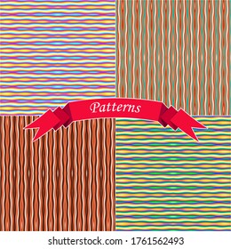 Patrón sin brillo con líneas horizontales onduladas en colores diferentes. Cuatro versiones de color. Conjunto de vectores