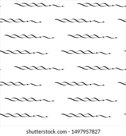 Seamless pattern with wavy ink pen drawingss. Doodle sketch. Black outlines on white background. Trendy texture for digital paper, fabric, decorative backdrops, wrapping. Vector illustration. EPS10