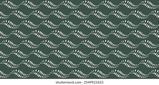 Seamless pattern of wavy leaves. Textile, clothing, background, nature, green, white.