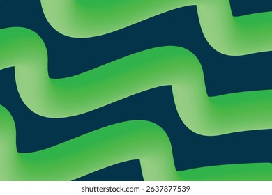A seamless pattern of wavy light green lines on a dark blue background.
