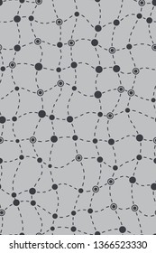 Seamless pattern. Wavy linear stripes with dots. Repeating abstract background with circles or dots.