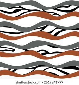 Seamless pattern of wavy lines. Abstract liquid stripes with a funky, groovy texture. Stylish repeated design