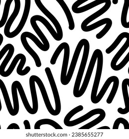 Seamless pattern with wavy lines, doodles, loops, abstract black and white background. For textiles, cover.Vector illustration.