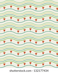 	Seamless pattern with wavy lines and flowers