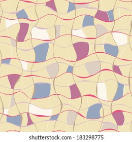 The seamless pattern with wavy lines and quadrangles. Abstract hand drawn background for web and mobile design. Mosaic.