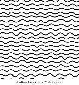 Seamless pattern, wavy lines, sea waves, hand drawn