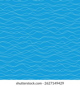 Seamless pattern, wavy lines, sea waves stylization, vector background