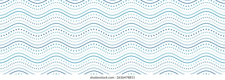 Seamless pattern, wavy lines, sea waves stylization, vector background