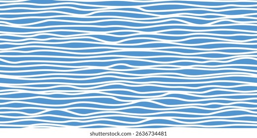 Seamless pattern, wavy lines, sea waves stylization, vector background