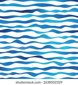 Seamless pattern, wavy lines, sea waves stylization, vector background
