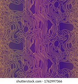 Seamless pattern of wavy lines in violet and beige color with gradient, hand drawing illustration