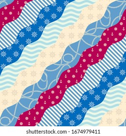 Seamless pattern. Wavy pattern in marine style. Vector illustration.