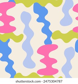 Seamless pattern with wavy organic shapes. Abstract vector flat background. Psychedelic liquid print