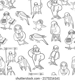 seamless pattern of wavy parrot different images. vector illustration