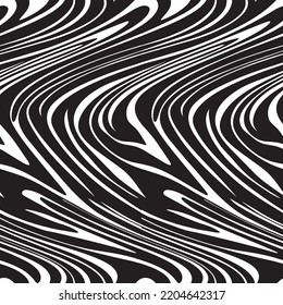 Seamless pattern with wavy stripes. Endless stylish texture. Ripple repeating background. Natural stylized zebra. Brush grunge pattern. White and black vector.