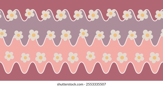 Seamless Pattern Wavy Stripes and Flower Style