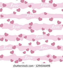 Seamless pattern with wavy stripes and hearts