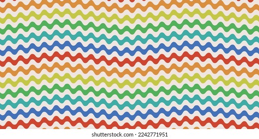 Patrón sin soldadura con rayas onduladas en una paleta de colores arcoiris. Para impresiones y embalajes, textiles e ilustraciones elegantes, papel pintado e interiores.