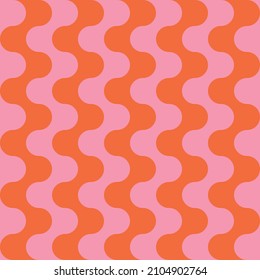 Seamless pattern with wavy stripes in retro style. Bright colored vector background. Vintage print in hippie aesthetic, 60s, 70s groovy style