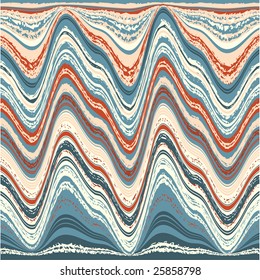 Seamless pattern of wavy strips in blue, red, white, sandy