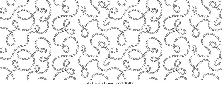 Seamless pattern of wavy twisted hemp ropes on white background. Pattern of long cord.