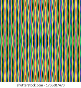 Seamless pattern with wavy vertical lines of contrasting colors. Vector illustration