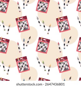 Seamless Pattern with Wax Crayons. Colorful Kids Art Supplies Design for Textile Printing, Wallpaper, Wrapping Paper and Stationery. Ideal for Children's Fabric, School Decor, Packaging Design