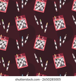 Seamless Pattern with Wax Crayons. Colorful Kids Art Supplies Design for Textile Printing, Wallpaper, Wrapping Paper and Stationery. Ideal for Children's Fabric, School Decor, Packaging Design