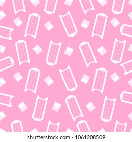 Seamless pattern with wax stripe applicator and lotion for package or web banner. Pink colors and outline style