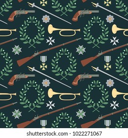 Seamless pattern with weapon of the 19th century. Can be used for graphic design, textile design or web design.