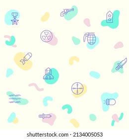 Seamless pattern with weapon and Military icon on white background. Included the icons as combat, gun, revolver, bullet, bomb, toxic, aim, knife, missile And Other Elements.