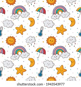 seamless pattern with weater icons set cartoon style isolated on white background. vector illustration.