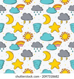 seamless pattern with weater icons set cartoon style isolated on white background. vector illustration.
