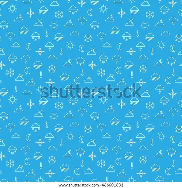 Seamless pattern with weather icons. Clouds\
sun moon snow vector\
illustration