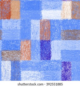Seamless pattern with weave grunge striped quilt rectangular elements for plaid,carpet,cloth in blue,white ,brown colors