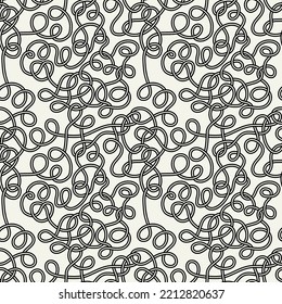 Seamless pattern with weaved knots. Monochrome abstract background. Vector hand-drawn labyrinth.