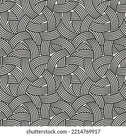 Seamless pattern with weaved knots. Monochrome abstract background. Vector hand-drawn tapes.