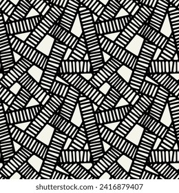Seamless pattern with weaved knots. Monochrome abstract background. Vector hand drawn labyrinth.