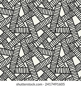 Seamless pattern with weaved knots. Monochrome abstract background. Vector hand drawn labyrinth.